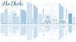 Outline Abu Dhabi City Skyline with Blue Buildings and Reflections. Vector Illustration. Business Travel and Tourism Concept with Modern Buildings. Image for Presentation, Banner, Placard and Web.