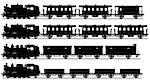 Hand drawing of classic black steam trains silhouettes - any real models