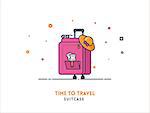 Time to travel concept. Suitcase flat outline vector icon illustration.