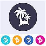 Vector palm tree icon on round colorful buttons