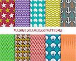 Vector sea and marine seamless patterns retro collection