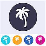 Vector single palm tree icon on colorful buttons