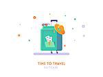 Time to travel concept. Suitcase flat vector icon illustration.