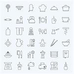 Line Cooking Utensils and Kitchenware Icons Set. Vector Set of Modern Thin Outline Kitchen Tools Items.