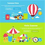 Summertime Flat Website Banners Set. Vector Illustration for Website banner and landing page. Summer Travel and Vacation Modern Design.