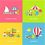 Summer Travel Vector Flat Concepts Set. Flat Design Vector Illustration. Collection of Summertime Vacation Colorful Objects.