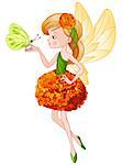 Illustration of flying beautiful cute fairy holds butterfly