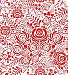 Vector stylized floral seamless pattern. Red and white background