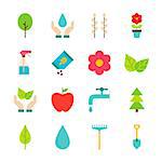 Spring Gardening Objects Set isolated over White. Flat Design Vector Illustration. Collection of Nature Garden Items.