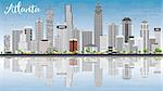 Atlanta Skyline with Gray Buildings, Blue Sky and Reflections. Vector Illustration. Business Travel and Tourism Concept with Modern Buildings. Image for Presentation Banner Placard and Web Site.