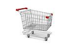 empty supermarket cart with red plastic handles, 3D Rendering