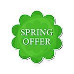 spring offer banner - text in green flower label, business shopping seasonal concept, flat design