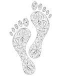 Vector illustration of floral human footprints on white background.Coloring page for adult.