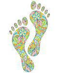 Vector illustration of floral human footprints on white background.