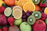 Healthy fresh fruit background with fruits high in antioxidants, vitamins, anthocyanins and dietary fiber.