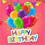 Color Glossy Happy Birthday Balloons Banner Background Vector Illustration EPS10