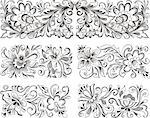 Set of horizontal symmetric floral patterns. Vector illustrations.