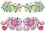 Set of two horizontal symmetric floral patterns. Vector illustrations.