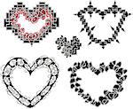 Set of geometrical decorative 3D figures of hearts. Vector illustrations.