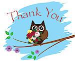 vector illustration of thank you card with owl