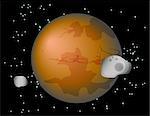 Abstract background with Mars Planet and its moons Phobos and Deimos. EPS10 vector illustration