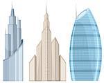 Vector illustration of a three skyscraper set
