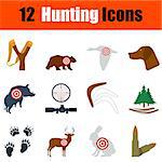 Flat design hunting icon set in ui colors. Vector illustration.