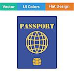 Flat design icon of passport with chip in ui colors. International identification document. Vector illustration.