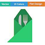 Flat design icon of fork and knife wrapped napkin in ui colors. Vector illustration.