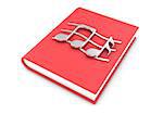 3d illustration silver musical notes on a  red textbook