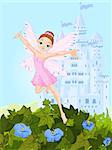 Illustration of a cute pink fairy in flight