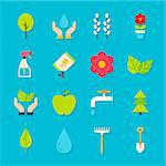 Spring Gardening Objects Set with Shadow. Flat Design Vector Illustration. Collection of Seasonal Garden Colorful Items. Plants and Flowers.