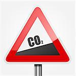 detailed illustration of read uphill CO2 traffic sign, symbol for increasing co2 output, eps10 vector