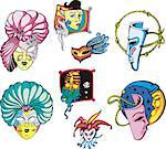 Carnival Masks Set. Color vector illustrations.