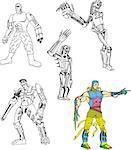 Cyborgs and Robots. Set of vector illustrations.