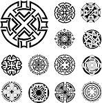 Set of Round Knot Dingbats. Black and white vector illustrations.