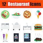 Flat design restaurant icon set in ui colors. Vector illustration.