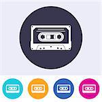 Vector audio cassette icon on round colorful buttons