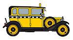 Hand drawing of a vintage yellow taxi - not a real type