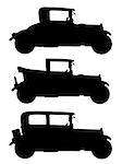 Hand drawn black silhouettes of three vintage cars - any real models