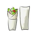 Kebab with pita bread, fast food. sketch design. Vector illustration