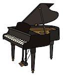 Hand drawing of a classic black open grand piano