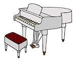 Hand drawing of a classic white grand piano