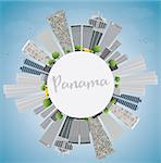 Panama City skyline with grey skyscrapers, blue sky and copy space. Vector Illustration. Business travel and tourism concept with place for text. Image for presentation, banner, placard and web site.