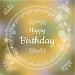 Happy Birthday greeting card in vector format. Decorative floral round frame