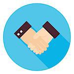 Business Handshake Circle Icon. Flat Design Vector Illustration with long Shadow. Teamwork and Work Relationships