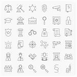 Law and Justice Line Art Design Icons Big Set. Vector Set of Modern Thin Outline Legal and Crime Symbols.