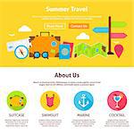 Summer Travel Flat Web Design Template. Vector Illustration for Website banner and landing page. Holiday Vacation and Resort Header with Icons Modern Design.