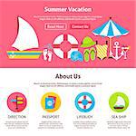 Summer Vacation Flat Web Design Template. Vector Illustration for Website banner and landing page. Holiday Travel and Resort Header with Icons Modern Design.