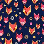Seamless pattern with fox portrait on a dark background